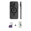 ieg™ iPhone 16 Pro Max Kılıf Pusula Minimal Koleksiyonu - Şeffaf Pasifik Cam Ekran Koruyucu + Siyah Bilvis Titan Kamera Lens