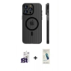 ieg™ iPhone 16 Pro Max Kılıf Pusula Minimal Koleksiyonu - Şeffaf Pasifik Cam Ekran Koruyucu + Titanyum Gri Bilvis Titan Kamera Lens