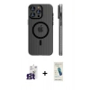 ieg™ iPhone 16 Pro Max Kılıf Pusula Minimal Koleksiyonu - Şeffaf Pasifik Cam Ekran Koruyucu + Titanyum Gri Bilvis Titan Kamera Lens