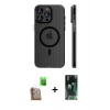 ieg™ iPhone 16 Pro Max Kılıf Pusula Minimal Koleksiyonu - Siyah 360 Mat Full Body Arka Koruyucu + Çöl Titanyum Raze Metal Kamera Lens