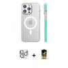 ieg™ iPhone 16 Pro Max Kılıf Pusula Minimal Koleksiyonu - Siyah Buffer Cam Ekran Koruyucu + Gümüş Pers Alüminyum Kamera Lens