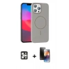 ieg™ iPhone 16 Pro Max Kılıf Siluet Doku Özel Seri - Siyah 3D Antistatik Mat Seramik Nano Ekran Koruyucu + Gümüş PVD Metal Kamera Lens