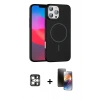 ieg™ iPhone 16 Pro Max Kılıf Siluet Doku Özel Seri - Siyah 3D Antistatik Mat Seramik Nano Ekran Koruyucu + Gümüş PVD Metal Kamera Lens