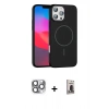 ieg™ iPhone 16 Pro Max Kılıf Siluet Doku Özel Seri - Siyah Bilvis Hayalet Cam Ekran Koruyucu + Gri Pers Alüminyum Kamera Lens