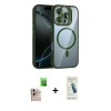 ieg™ iPhone 16 Pro Max Kılıf Yadigar Asil Koleksiyonu - Şeffaf Pasifik Cam Ekran Koruyucu + Natural Grey Raze Metal Kamera Lens