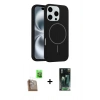 ieg™ iPhone 16 Pro Max Kılıf Yankı Form Serisi - Siyah 360 Mat Full Body Arka Koruyucu + Çöl Titanyum Raze Metal Kamera Lens