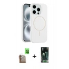 ieg™ iPhone 16 Pro Max Kılıf Yankı Form Serisi - Siyah 360 Mat Full Body Arka Koruyucu + Çöl Titanyum Raze Metal Kamera Lens