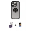 ieg™ iPhone 16 Pro Max Kılıf Yörünge Çizgi - Siyah Buffer Hayalet Cam Ekran Koruyucu + Gümüş Bilvis Titan Kamera Lens