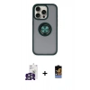 ieg™ iPhone 16 Pro Max Kılıf Yörünge Çizgi - Siyah Buffer Hayalet Cam Ekran Koruyucu + Gümüş Bilvis Titan Kamera Lens
