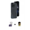 ieg™ iPhone 16 Pro Max Kılıf Yörünge Işık Serisi - Siyah Buffer Cam Ekran Koruyucu + Titanyum Gri Bilvis Titan Kamera Lens