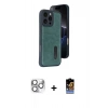 ieg™ iPhone 16 Pro Max Kılıf Yörünge Işık Serisi - Siyah Buffer Hayalet Cam Ekran Koruyucu + Gümüş Pers Alüminyum Kamera Lens