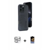 ieg™ iPhone 16 Pro Max Kılıf Yörünge Işık Serisi - Siyah Buffer Hayalet Cam Ekran Koruyucu + Gümüş Pers Alüminyum Kamera Lens