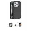 ieg™ iPhone 16 Pro Max Kılıf Zirve Modern Prime - Siyah Buffer Hayalet Cam Ekran Koruyucu + Gold PVD Metal Kamera Lens