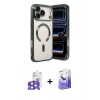 ieg™ iPhone 17 Pro Max Kılıf Nova Işık Özel Seri - Siyah Bilvis 5in1 5D Magic Hayalet Cam Ekran Koruyucu + Turuncu Bilvis Titan Kamera Lens