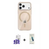 ieg™ iPhone 17 Pro Max Kılıf Pusula Form Özel Seri - Şeffaf Pasifik Cam Ekran Koruyucu + Lacivert Bilvis Titan Kamera Lens