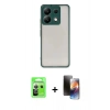 ieg™ Redmi Note 13 Pro 5G Kılıf Ahenk Çizgi Serisi - Siyah 3D Antistatik Mat Seramik Nano Ekran Koruyucu + Gümüş Raze Metal Kamera Lens