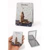 İstanbul Kız Kulesi Temalı Simli Büyüteçli Pratik Mini Cep Çanta Makyaj Aynası Sarı