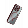  Apple iPhone 14 Pro Max Remim Lensli Magsafe Standlı Kapak - Bordo
