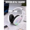 Kablosuz Bluetooth Mikrofonlu Beyaz Kulaklık  Rgb Işıklı