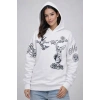 Kadın 3 İplik Pamuklu Kapüşonlu Baskılı SweatShirt hoodie - Beyaz