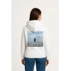 Kadın 3 İplik Pamuklu Kapüşonlu Hoodie Sweatshirt Survivor Penguen Baskılı - Beyaz