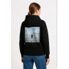 Kadın 3 İplik Pamuklu Kapüşonlu Hoodie Sweatshirt Survivor Penguen Baskılı - Siyah