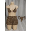 Kadın 3lü Set Leopar Desenli Şortlu Ve Yandan Bağlamalı Bikini Mayo Takımı