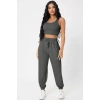 Kadın Antrasit Gri Kaşkorse Cepli Jogger Eşofman Altı Ve Crop Top Bluz