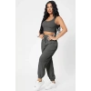 Kadın Antrasit Gri Kaşkorse Cepli Jogger Eşofman Altı Ve Crop Top Bluz