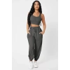 Kadın Antrasit Gri Kaşkorse Cepli Jogger Eşofman Altı Ve Crop Top Bluz