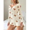 Kadın Bej Ayıcık Desenli Pijama Tulumu 5123