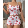 Kadın Beyaz Dudak Desenli Seksi Gecelik Takım 6642