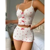 Kadın Beyaz Fiyonk Desenli Seksi Gecelik Takım 5007