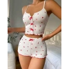Kadın Beyaz Fiyonk Desenli Seksi Gecelik Takım 5007