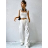 Kadın Beyaz Kare Yaka Kalınlaşan Omuz Detaylı Crop Top Bluz