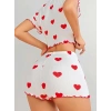 Kadın Beyaz kırmızı kalp Desenli şortlu Gecelik Takım 5023