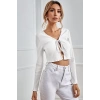 Kadın Beyaz Uzun Kollu Önden Bağlama Detaylı Crop Top Bluz