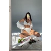 Kadın Beyaz Yüksek Bel Dolgusuz Slip Takım
