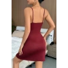 Kadın Bordo Bacak Yırtmaçlı Siyah Dantelli Ve Fiyonklu Şık Gecelik