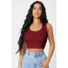 Kadın Bordo Kare Yaka Crop Top Bluz