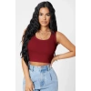 Kadın Bordo Kare Yaka Crop Top Bluz