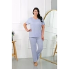 Kadın Büyük Beden Kısa Kol Penye Pijama Takımı Lila