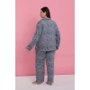 Kadın Büyük Beden Mavi Leopar Desenli Düğmeli Pijama Takımı