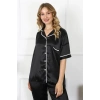 Kadın Büyük Beden Siyah Saten Pijama Takımı