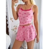 Kadın Çiçek Desenli Dantelli Şortlu Pijama Takımı Şık Ve Rahat Ev Giyim Seti