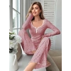 Kadın Çiçek Desenli Yumuşak Pamuklu Uzun Pijama Takımı 5132
