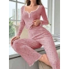 Kadın Çiçek Desenli Yumuşak Pamuklu Uzun Pijama Takımı 5132