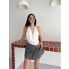 Kadın Dantel Detaylı Derin Dekolte Body Şık Kolsuz Yazlık Bodysuit - Beyaz