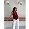 Kadın Dantel Detaylı Derin Dekolte Body Şık Kolsuz Yazlık Bodysuit - Bordo