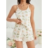 Kadın Ekru Çiçek Baskılı Şortlu Gecelik Pijama Takımı 5047